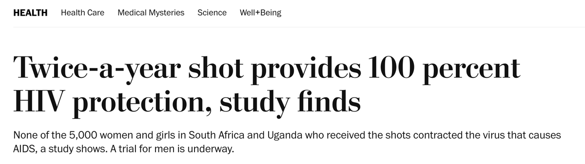 Condivido l'entusiasmo di <a href="/RobertoBurioni/">Roberto Burioni</a> per i risultati dello studio di un nuovo farmaco antivirale 
(Lenacapavir) che assunto 2 volte l'anno protegge al 100% dal terribile virus del HIV

Nonostante il chiasso la scienza va avanti, sempre