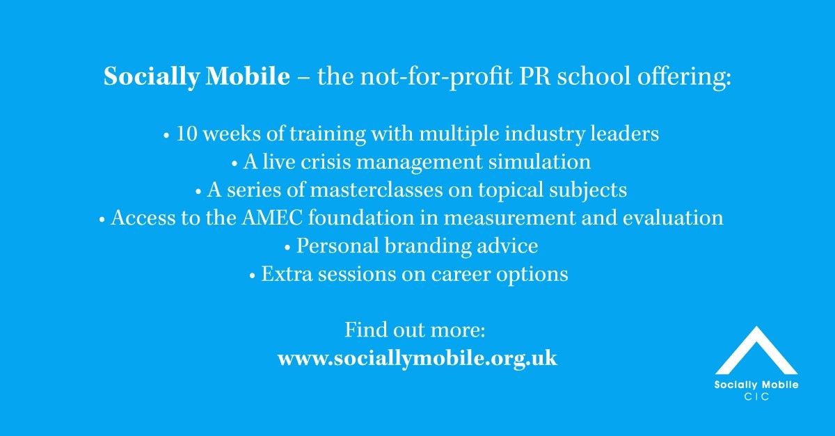 PRCA (@prca_hq) on Twitter photo .<a href="/Socially_Mobile/">Socially Mobile CIC</a> is currently accepting applications for its ten-week, online programme. Aimed at PR practitioners with two or more years of experience, applications for the next cohort are open until 30th August 2024.
Find out more: sociallymobile.org.uk .<a href="/Socially_Mobile/">Socially Mobile CIC</a> is currently accepting applications for its ten-week, online programme. Aimed at PR practitioners with two or more years of experience, applications for the next cohort are open until 30th August 2024.
Find out more: sociallymobile.org.uk