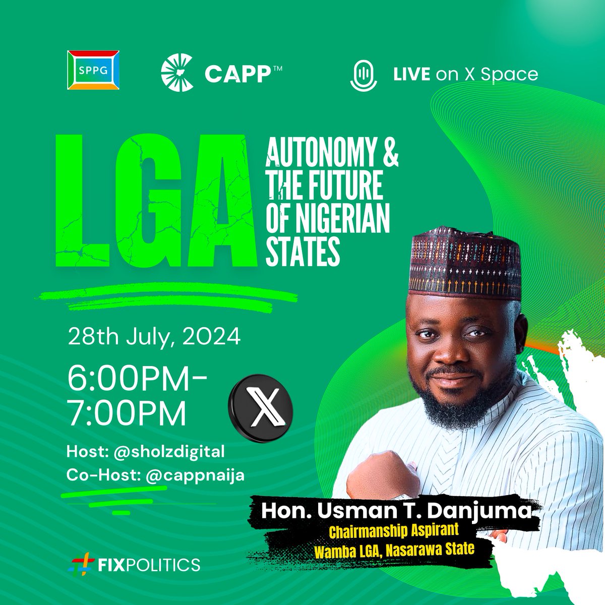 cappnaija's tweet photo. Join us as we draw insight from past and aspiring Local Government Chairmen from the South-west and North-central to discuss Local Government Autonomy and the future of Nigerian States this Sunday on X space  @cappnaija #sppg #capp #advocacy #local #government #autonomy #nigeria https://t.co/CPMm84X3AP