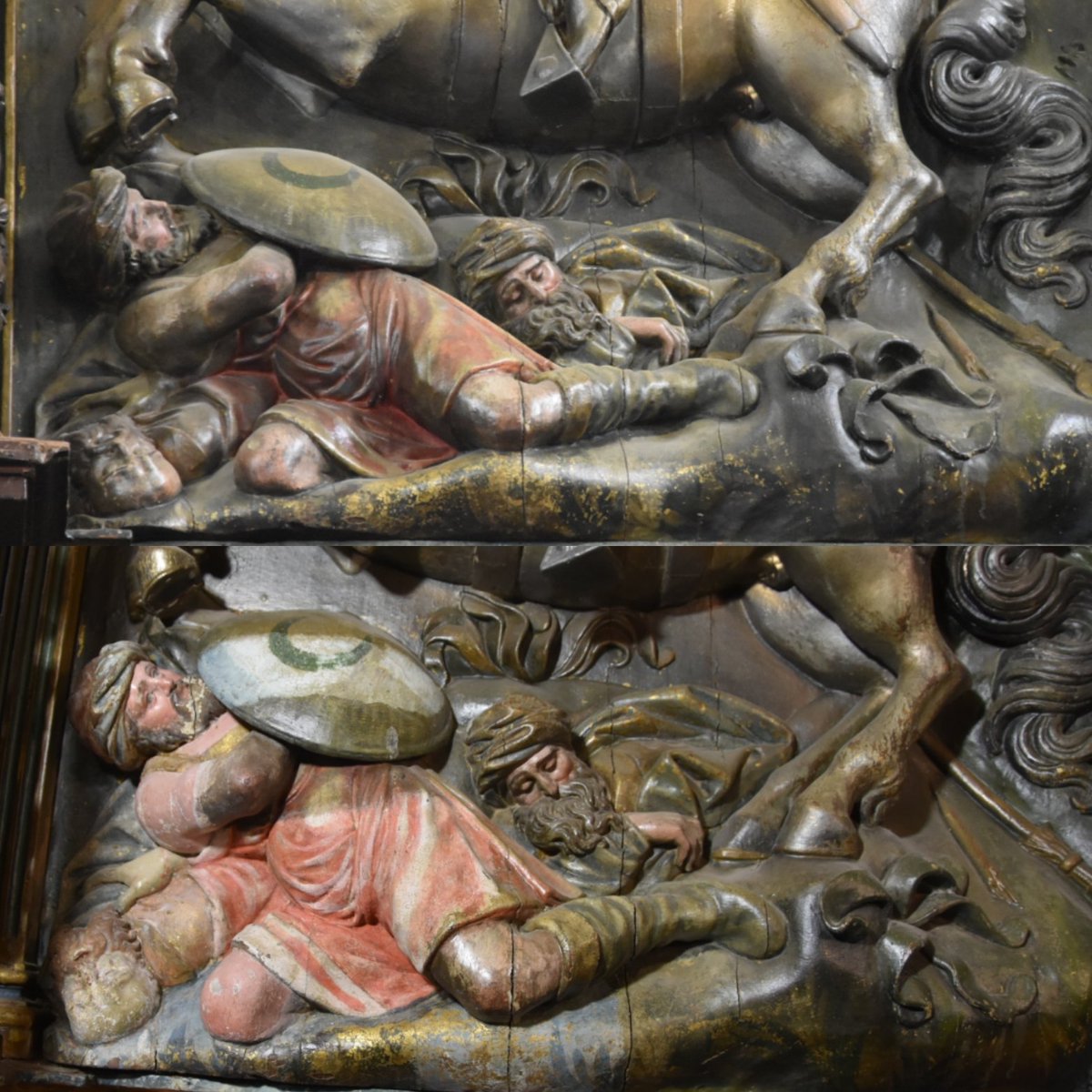ConservarArte's tweet photo. Hoy, día d uno de los #Santos más apreciados, os enseñamos al #Santiago que más cerca tenemos ahora. #Restauración #Conservación Imágenes del Relieve central del #Retablo Mayor de Anaya, Segovia. Para ver el final, ya sabéis, seguidnos. Oculta parte de su policromía bajo repintes https://t.co/o8rCekd1ul