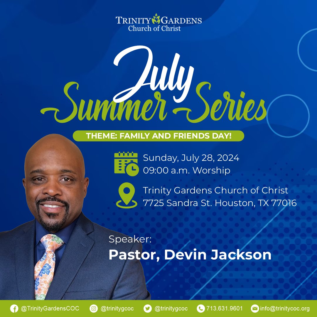 TrinityGCOC's tweet image. Get ready for a fabulous time in the Lord this Sunday, featuring our guest speaker, Pastor Devin Jackson! It's also Family and Friends Day, so bring your loved ones! See you at the Gardens soon! #FamilyAndFriendsDay #praiseandworship