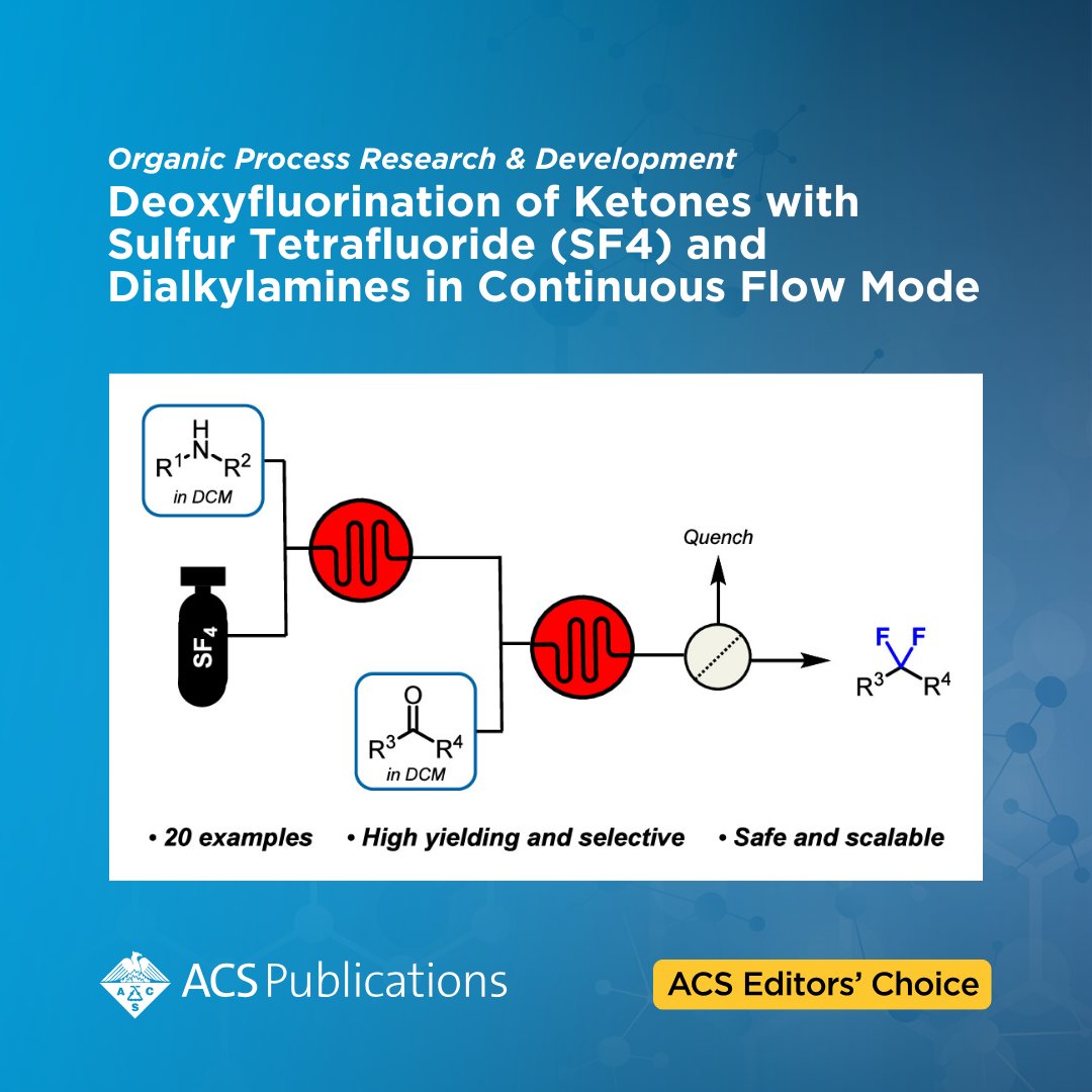 ACS Publications (@acspublications) on Twitter photo 'Deoxyfluorination of Ketones with Sulfur Tetrafluoride (SF4) and Dialkylamines in Continuous Flow Mode' from Organic Process Research & Development is currently free to read as an #ACSEditorsChoice.
📖 Access the full article: go.acs.org/agM 'Deoxyfluorination of Ketones with Sulfur Tetrafluoride (SF4) and Dialkylamines in Continuous Flow Mode' from Organic Process Research & Development is currently free to read as an #ACSEditorsChoice.
📖 Access the full article: go.acs.org/agM