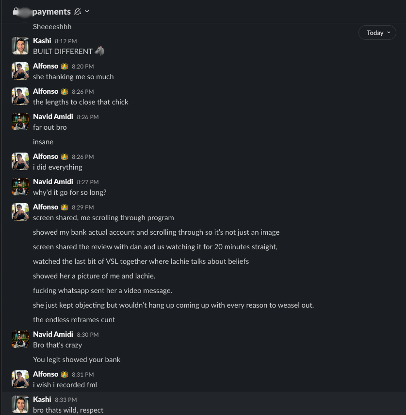 I just had my longest-ever sales call by far.

4 hours total.

It PIFd.

My whole team listened to the call live. My offer owner was screen sharing and shadowing it for the entire team to watch live. 

<a href="/jax_dethierry/">Jackson De Thierry</a>, <a href="/Kashi__Nair/">Kashi Nair</a> and more killers were all listening.

I could see