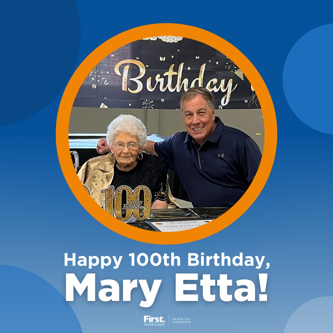 FirstBankOwasso's tweet photo. Celebrating a special friend!  🎉

On July 18, our client &amp; friend, Mary Etta Clark, turned 100! Ralph Cunningham was honored to be invited to join her birthday festivities! We're grateful for the friendships we form with our clients. Happy Birthday, Mary Etta!
#FirstBankofOwasso https://t.co/rBAB9UBf1u
