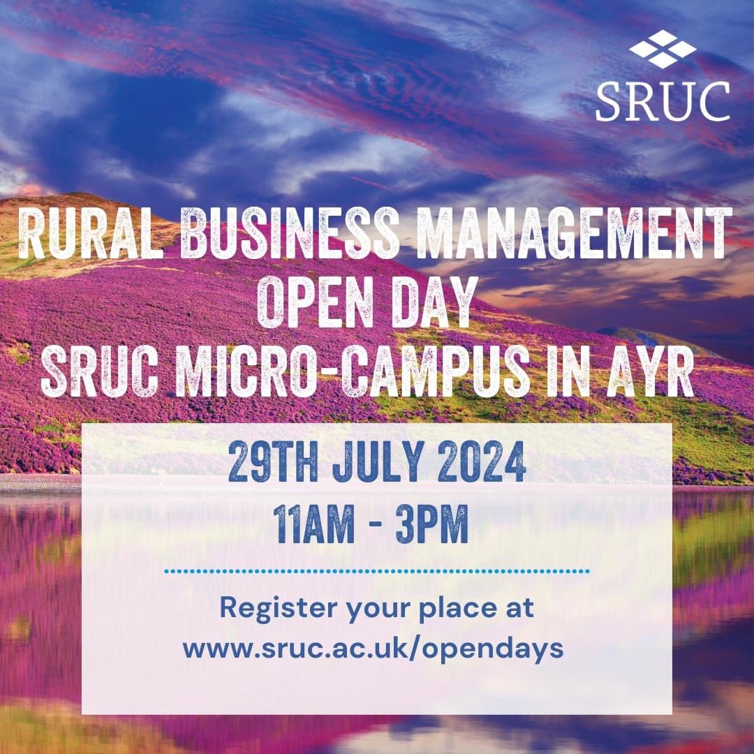 Still time to register to attend the Rural Business Management open day at Auchincruive on Monday 29th July. Find out more about studying the top-up degree. Register now at sruc.ac.uk/opendays