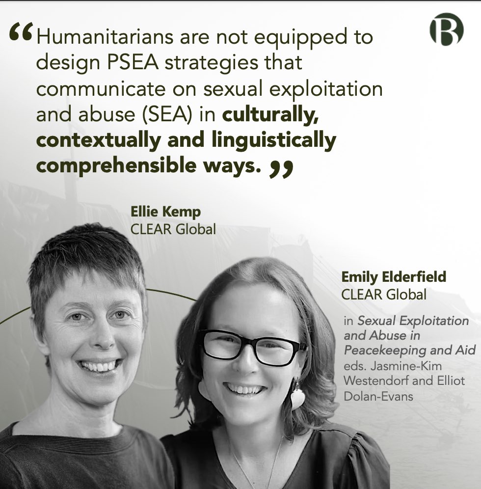 20 years since the aid sector declared ‘zero tolerance’ for sexual misconduct. A privilege to work with <a href="/jasminekimw/">Jasmine Westendorf</a> &amp; others on what still needs to change - including better listening to &amp; communication with those affected. Publication 29 July! <a href="/CLEARGlobalOrg/">CLEAR Global</a> <a href="/TranslatorsWB/">Translators without Borders (TWB)</a>