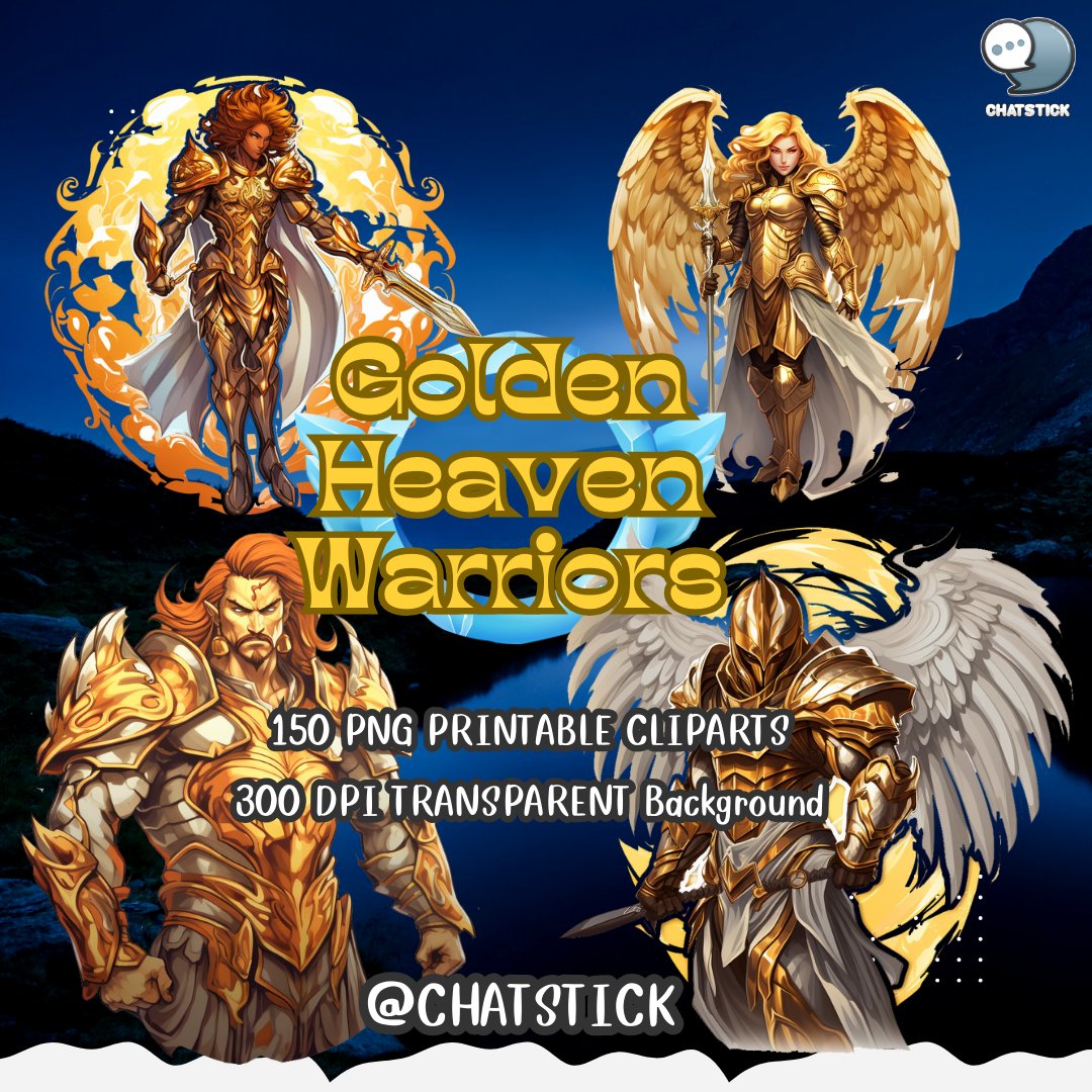 ChatVariety's tweet image. Check out our 150 Golden Heaven Warriors Digital Sticker Clipart Pack - PNG Printable Cliparts at wix.to/WwACWQu

#GoldenHeavenWarriors #DigitalSticker #ClipartDesign #FantasyWarriors #HeavenlyHeroes