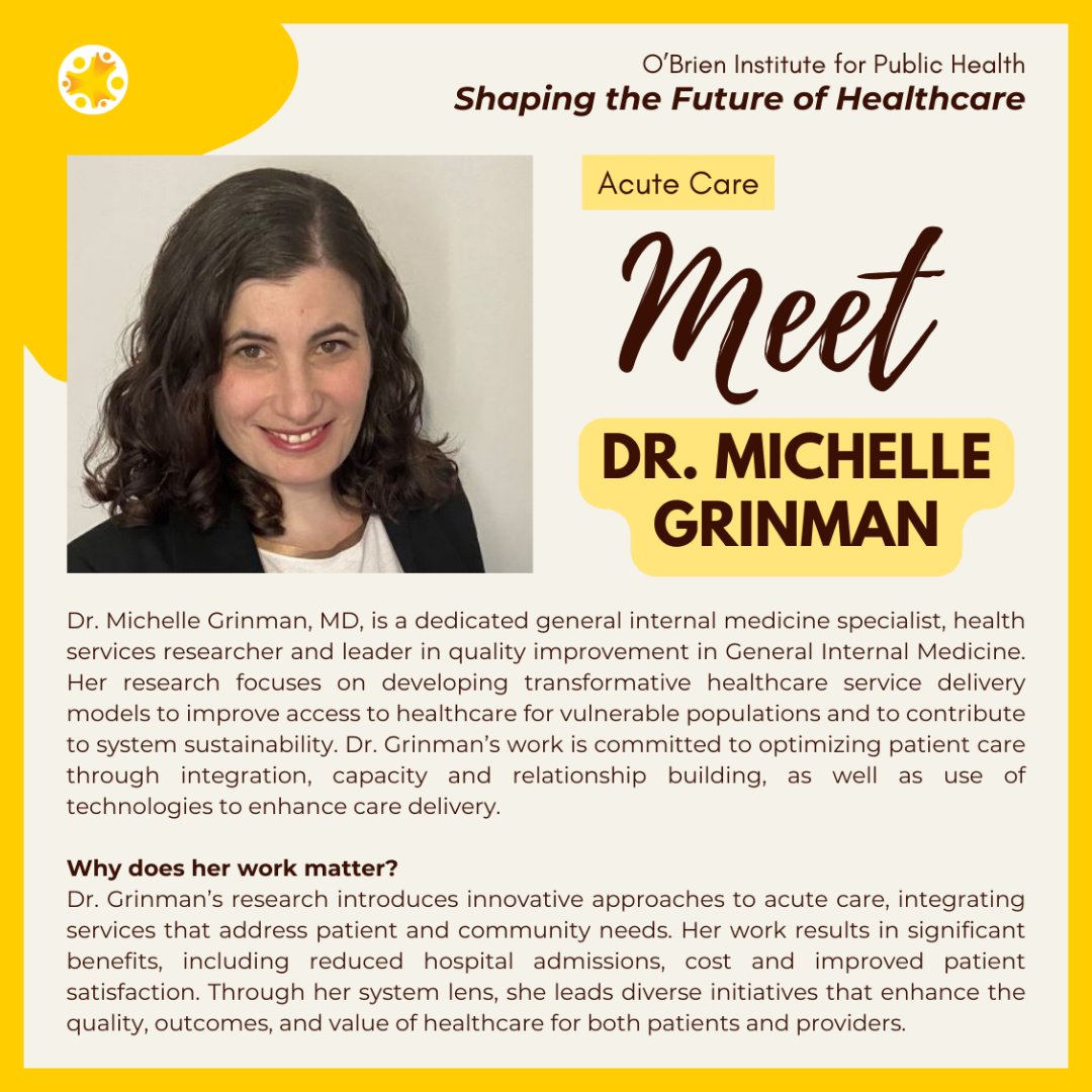 Meet Dr. Michelle Grinman - an outstanding leader and innovator using her research to transform the provision of acute care services for the benefit of both patients and healthcare providers.

Read more: news.ucalgary.ca/news/shaping-f…

#acutecare #healthservices #research