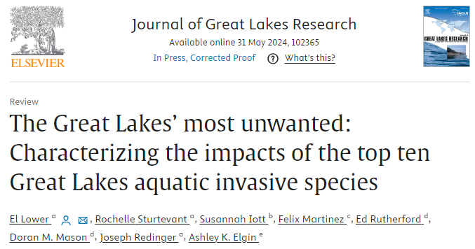 You can find our full paper "The Great Lakes’ most unwanted: Characterizing the impacts of the top ten Great Lakes aquatic invasive species" here (open-access!) in the Journal of Great Lakes Research: sciencedirect.com/science/articl…