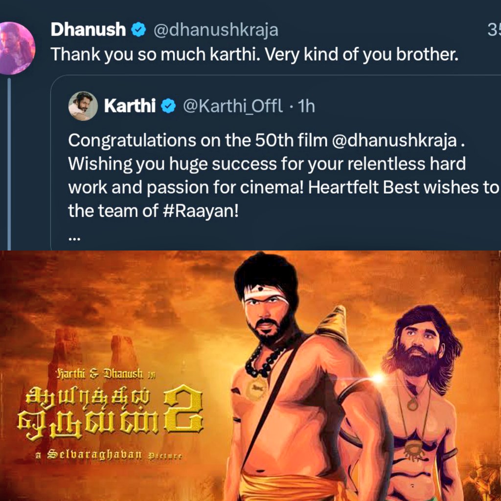 Kohliivan_'s tweet image. • Big waitting For #AO2 Update! 🥵🔥
Most waited for this Film..❤️‍🩹💯

#Karthi #Dhanush #Meiyazhagan #Raayan
#RaayanOnJuly26 #RaayanRageTomorrow
@Karthi_Offl @dhanushkraja @selvaraghavan 
@gvprakash #TamilCinema 💥