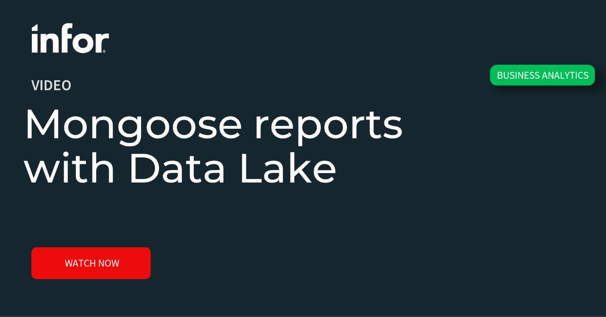 Infor's tweet image. Watch how to create Mongoose reports with Data Lake. Learn how to customize reports, create Intelligent Data Objects (IDOs) from Data Lake, and leverage advanced data views in our latest step-by-step tutorial. bit.ly/4ddiAxC

#InforOS #InforMongoose #DataLake #InforTech