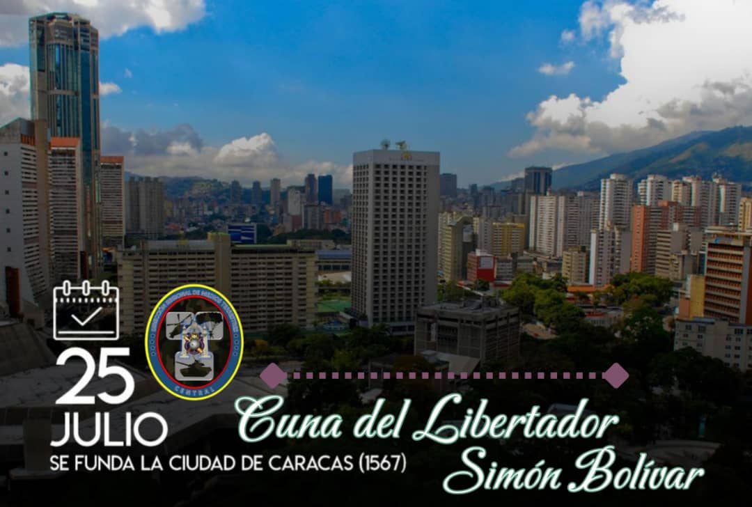 Nuestra Capital de la República Bolivariana de Venezuela fue fundada el #25Jul de 1567 por Diego de Losada, quien le designó el nombre de Santiago de León de Caracas. ¡Hoy celebramos el aniversario de esta imponente ciudad cuna del Libertador!🇻🇪