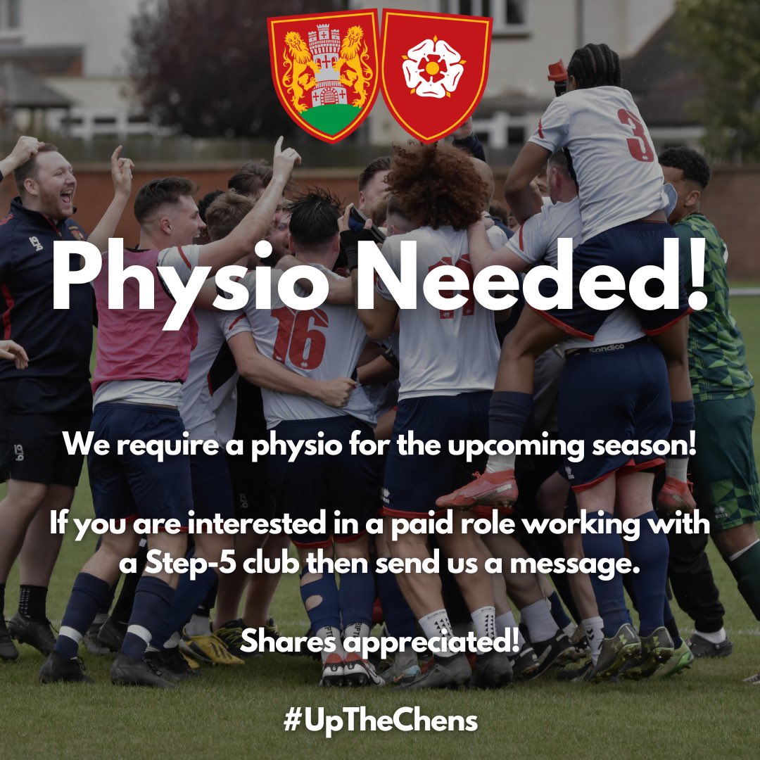 Join the club ⚽️

We are after a physio for the upcoming season.

This is a paid role that can also be part of a student’s placement hours!

<a href="/N_Thompson2/">Nathan Thompson</a> <a href="/SaulCuttell/">Saul Cuttell</a> <a href="/UON_Sport/">University of Northampton Sport</a>