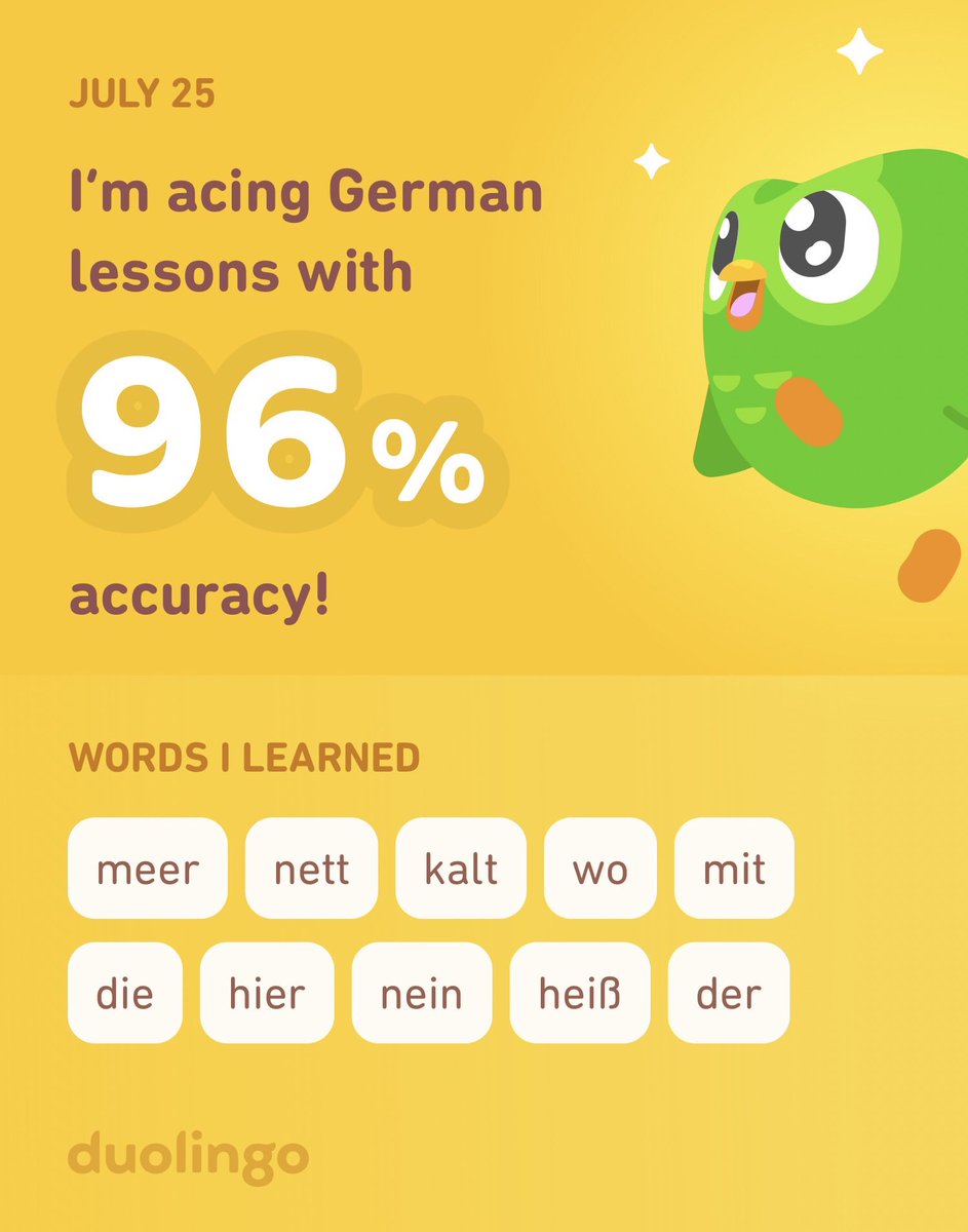 RickRockUSC's tweet photo. I’m learning German on Duolingo! It’s free, fun, and effective. https://t.co/meNUx5vF7q