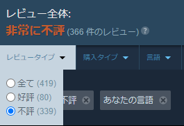 EDF_GAMECH's tweet photo. Steamの非常に不評がどれくらいヤバいかというと、
339/420が不評と言ってるくらいヤバイです https://t.co/OxLESW7QIt