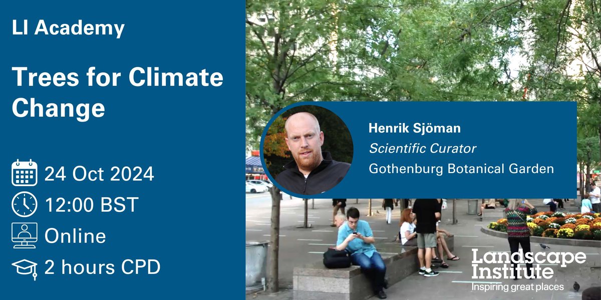 Join Henrik Sjöman as he takes you through the challenges and solutions when selecting, placing and planting trees in relation to the changing climate and local micro climates. 

Register now >> buff.ly/3Y1yiHK 

#landscape #landscapearchitecture #arboriculture #arborist
