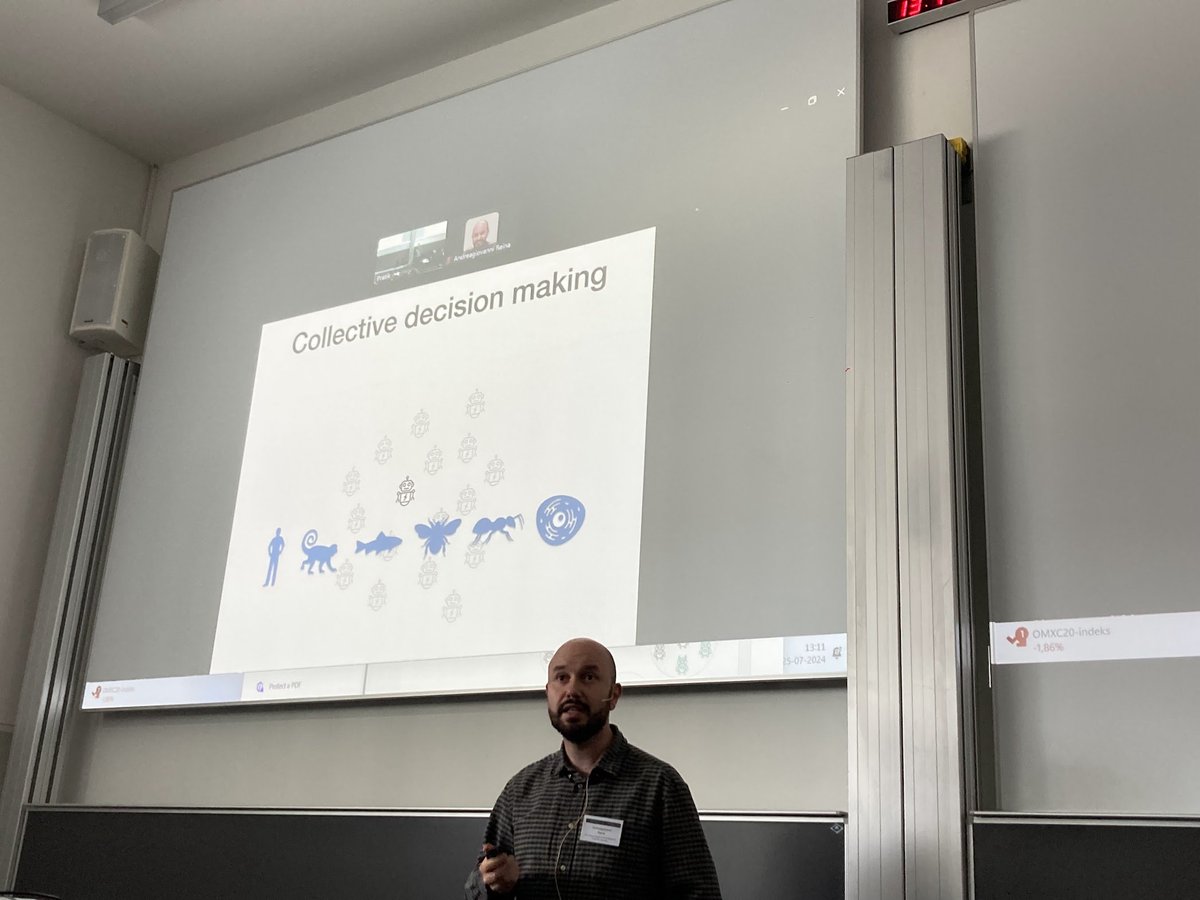 khoribe3's tweet image. Evolution, Criticality and Creativity in Collective Intelligence (ECCCI) happens now! "The power of inhibition for collective decision making in minimalistic robot swarms" by Andreagiovanni Reina!  #ALIFE2024