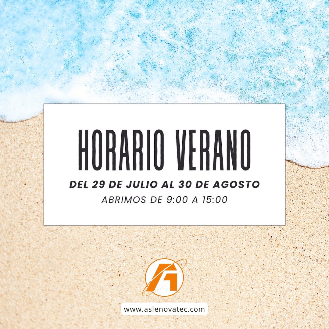 ASLE_Novatec's tweet image. 📢 ¡Atención, clientes de ASLE Novatec! 📢

Les informamos que a partir del 29 de julio y hasta el 30 de agosto, estaremos operando en horario de verano de 9:00 a 15:00 ⏰🌞

Agradecemos su comprensión y esperamos seguir brindándoles el mejor servicio en nuestro horario especial.