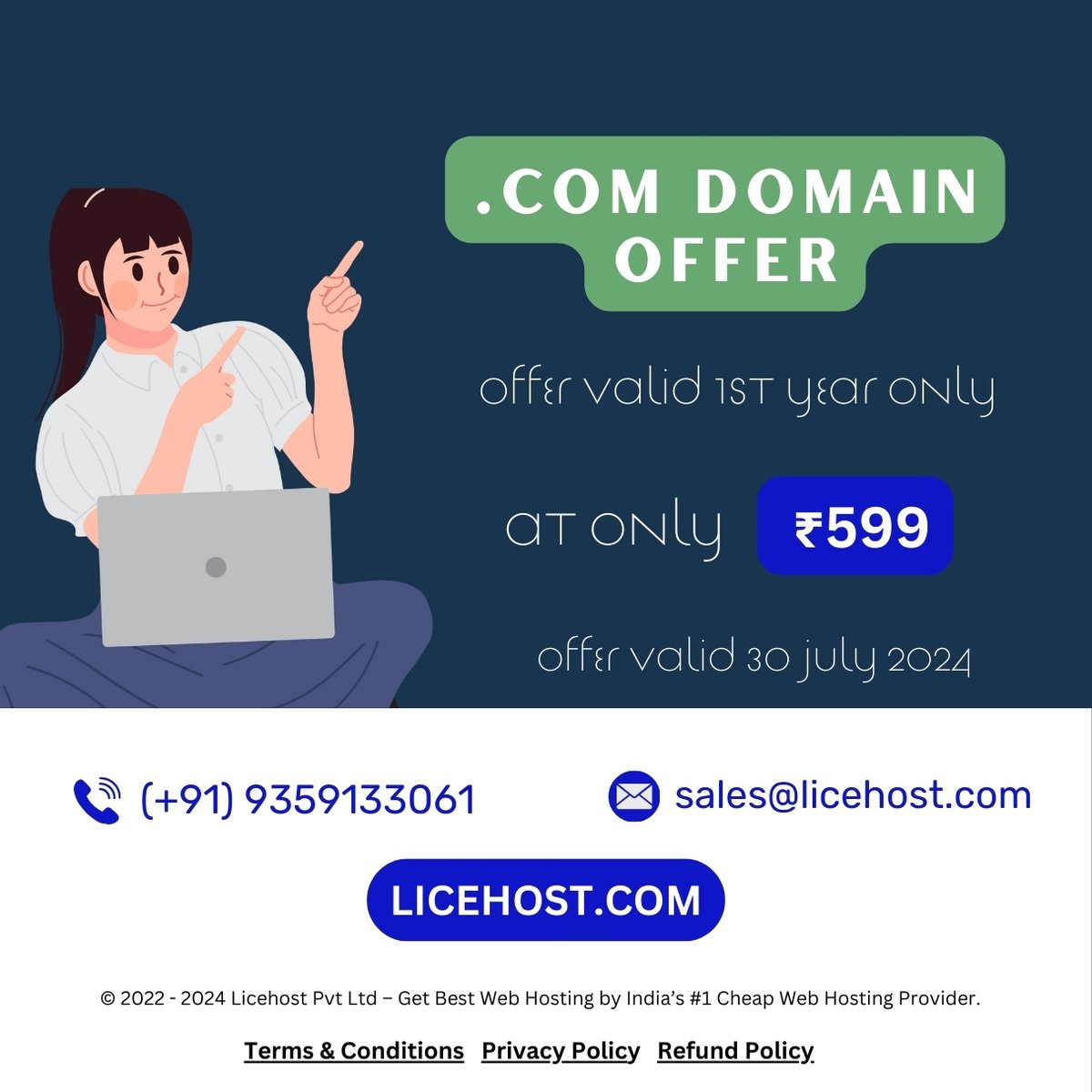 licehost's tweet photo. .COM Domain offer

> Register from https://t.co/0qBKIdulsZ

✅ Register - ₹599/yr

Offer Valid 1st year only

Offer Valid 30 July 2024 https://t.co/h1ifyql3sO