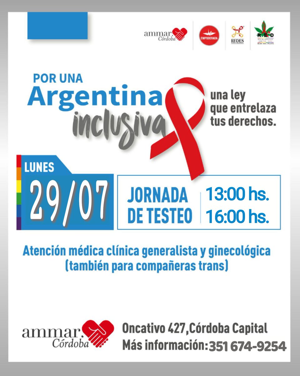 AmmarCordoba's tweet photo. #SALUDINTEGRAL EN #AMMARCBA
🔸#Testeos de Hepatitis B y C - Sifilis y VIH.
Lunes 29 de Julio de 13 a 15:30hs. Se repite lunes de por medio.
PARA TODA LA COMUNIDAD, VOLUNTARIO, GRATUITO Y CONFIDENCIAL
TE ESPERAMOS!!!
POR DERECHO A LA SALUD INTEGRAL #SeguimosLuchando
#elegísaber https://t.co/75uTvTh3oc