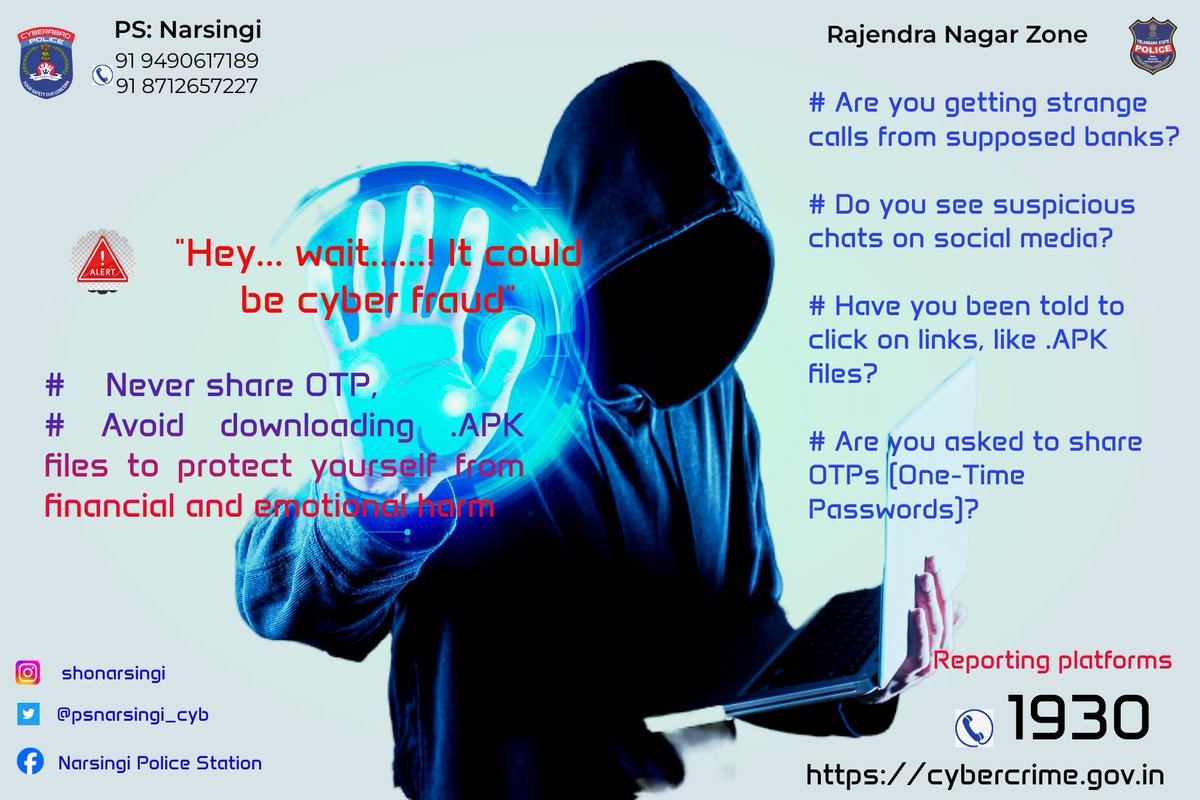 ## THINK BEFORE YOU ACT

"Protect your accounts: avoid sharing OTPs via insecure channels like social media or calls."

"Beware: downloading .APK files from untrusted sources risks device security and personal data exposure."