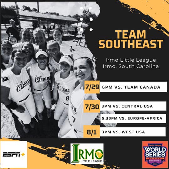 💛 UPDATE: Follow the action of the girls of Irmo Little League Team Southeast and our #LexRich5Schools students in the Little League Softball World Series! Let's go, girls! ❗NOTE: All games will ONLY be on ESPN+. Do not use any other links. #IrmoStrong #SouthCarolina