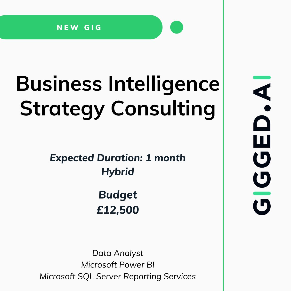 New Gig 📢

📅 1 Month duration
💸 £12,500
🔧 Data analys, PowerBi &amp; Microsoft SQL

Read more here
app.gigged.ai/find-a-gig/6gd…