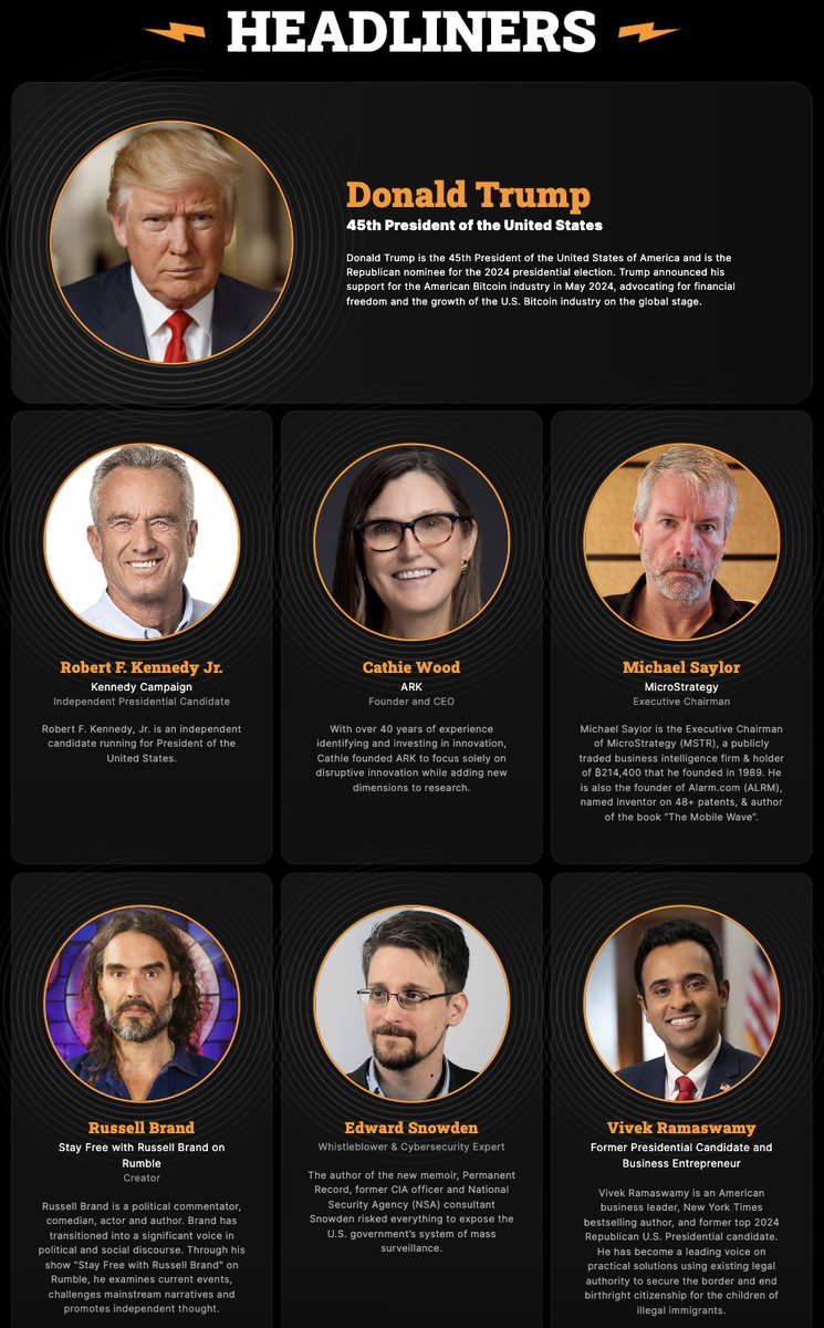 The #Bitcoin 2024 conference starts today in Nashville.

The speakers' lineup is looking insane. 🔥