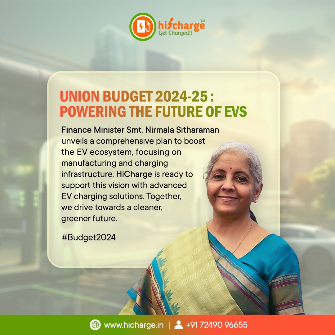 The Union Budget 2024-25, presented by Finance Minister Smt. Nirmala Sitharaman marks a significant step towards advancing India's electric vehicle (EV) ecosystem. 

hicharge.in
+91 72490 96655

 #Budget2024 #EVRevolution #CleanEnergy #GreenFuture #ElectricVehicles