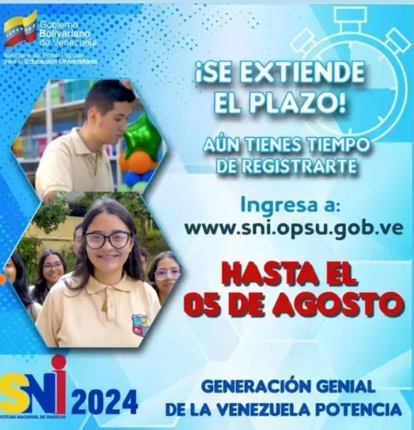 alastrecar's tweet image. #Atención #bachilleres la #OPSU Aún tienes tiempo para registrarte. Ingresa a sni.opsu.gob.ve.
