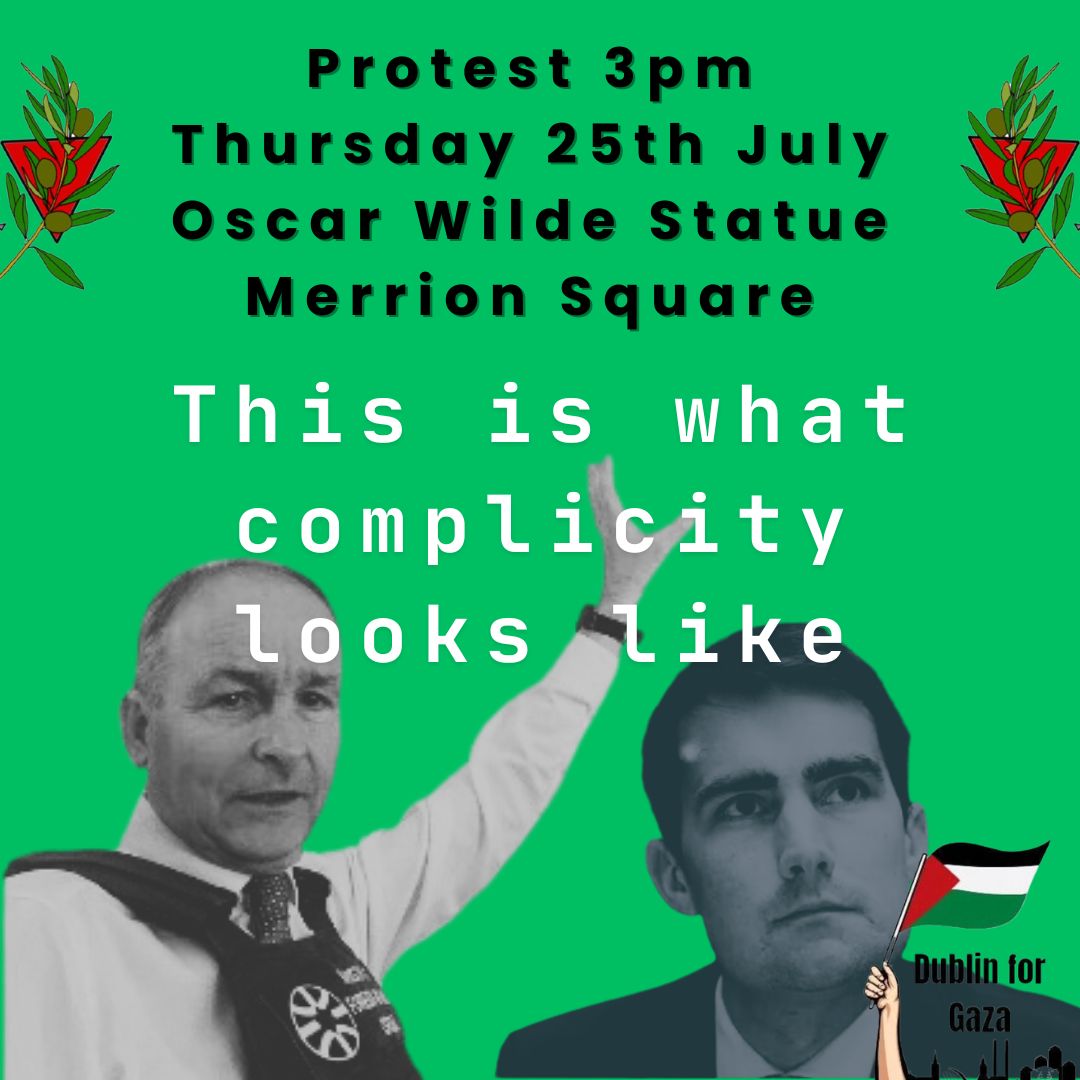 🚨Today 3pm
Between maintaining military trade deals with Isra/el and giving their weapons suppliers free reign over our airspace, <a href="/fiannafailparty/">Fianna Fáil</a> has made Ireland complicit in genocide. We demand sanctions - NOT statements