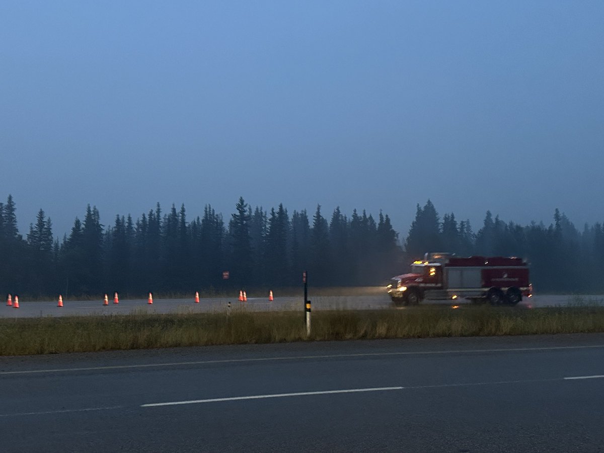 I’m at the intersection of Highways 16 and 40, near Hinton. Seeing structural firefighters arriving from all over — headed to Jasper. These trucks are from Chestermere and Calgary.