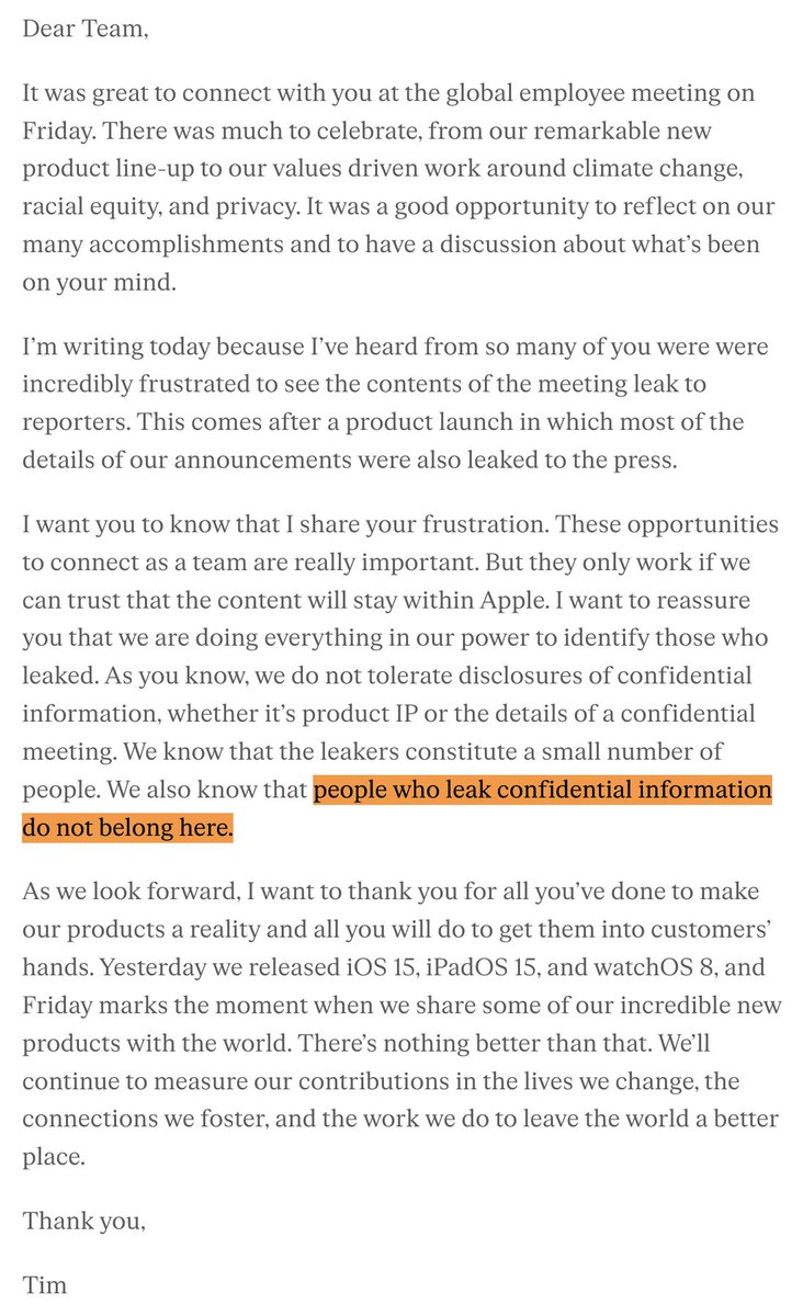 hey_madni's tweet photo. 4. Tim Cook

Says employees who leak memos don't belong at Apple. https://t.co/W6rCrJCDOu