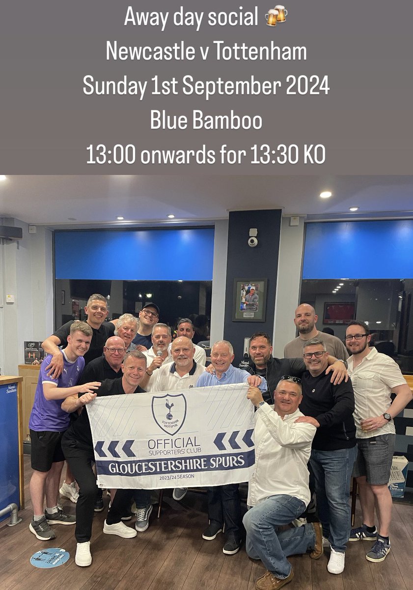 Gloucestershire Spurs (@gloucesterspurs) on Twitter photo Something new for this season that we are going to try and do now and again….
Away day social 🍻
A great way for our members to get together and watch games we can’t get to 👍
Join us for the Newcastle game on 1st September at <a href="/BlueBambooBar/">Blue Bamboo Bar</a>, Gloucester Quays.
Up the Spurs! Something new for this season that we are going to try and do now and again….
Away day social 🍻
A great way for our members to get together and watch games we can’t get to 👍
Join us for the Newcastle game on 1st September at <a href="/BlueBambooBar/">Blue Bamboo Bar</a>, Gloucester Quays.
Up the Spurs!
