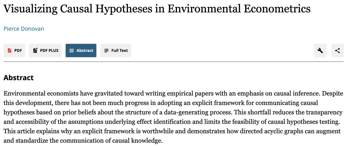 🆕 Ahead-of-print in <a href="/ReepAere/">Review of Environmental Economics and Policy</a>:

"Visualizing Causal Hypotheses in Environmental Econometrics" by Pierce Donovan

Read it here: journals.uchicago.edu/doi/10.1086/73…
