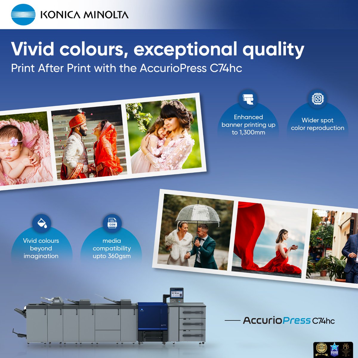 KonicaIndia's tweet photo. Achieve vivid colors every time with the #AccurioPress C74hc high chroma printer. Enjoy stunning image quality that brings prints to life, and helps you take your photo labs to the next level.
Explore: https://t.co/gnly5R9Los
#KonicaMinolta #Innovation #ProductionPrinter https://t.co/BBCRHfq4yU