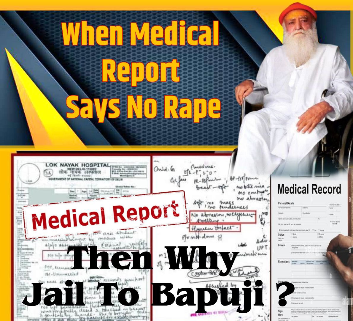 HitendraVora2's tweet photo. @YssSpeaks Yes u r truly said, Each &amp; every line of the medical report of so called victim is testimony to the INNOCENCE of Sant Shri Asharamji Bapu. 

#MedicalReportSaysNoRape &amp; it's the Adequate Evidence to justify that the Asaram Bapu Case is a Bogus Case. https://t.co/xhGaqZZksn