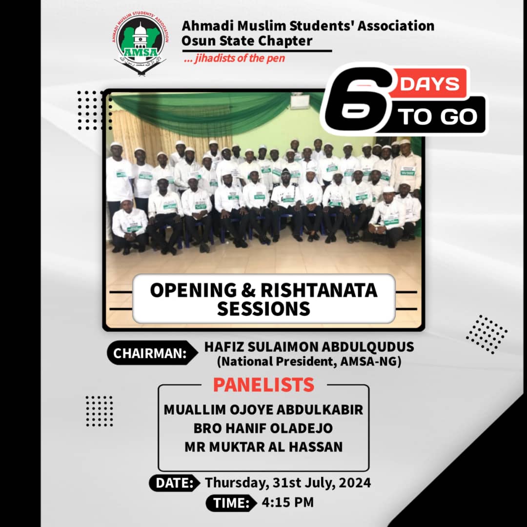 AMSA OSUN APW '24

Join us, prepare yourself ahead of the mental stability and tactics needed to survive in marriage and also to witness the session where you will be inspired about the programmes of the APW. 

#AMSAOSUNSTATE
#APW'24