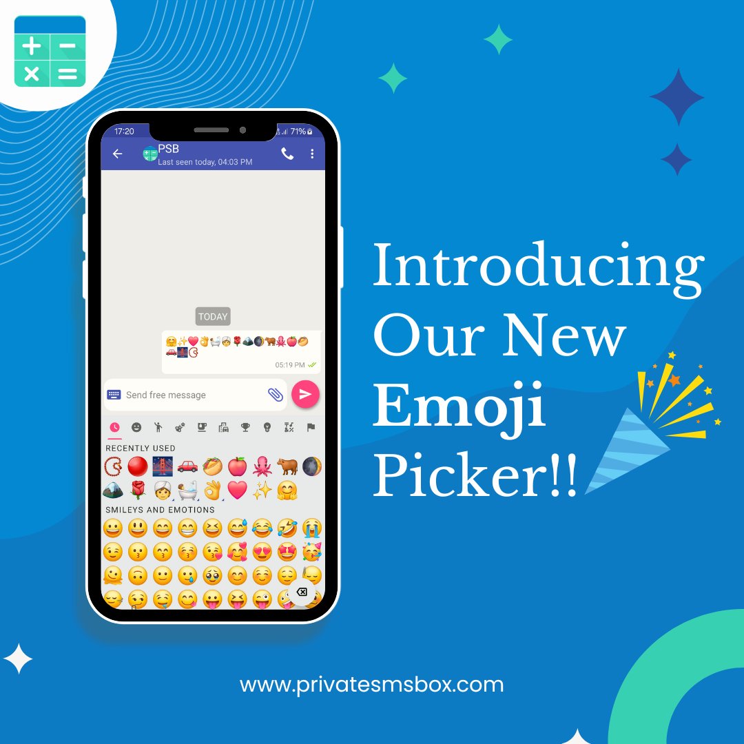 privatemsgbox's tweet photo. Check out our updated emoji picker with the latest #emojis! Enjoy quicker access to your favorites and explore new options. #Update your app now and start chatting with more fun! 😊✨

🖇 Download: https://t.co/pZPzcZkqOd
 
#privatesmsbox #PSB #hide #chat #PrivacyMatters #NewLook https://t.co/ulmAcNodlH