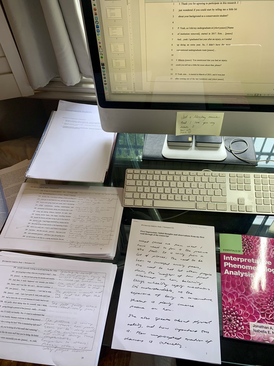 Deep in the process of analysing interview data for my doctoral research this week! Using Interpretative Phenomenological Analysis enables researchers to investigate how people make sense of their lived experience in the context of their personal and social worlds 📖