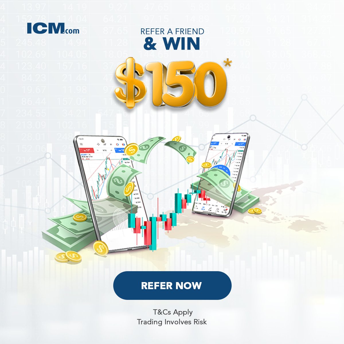 ICMCapital's tweet photo. Our exclusive referral program is now here
Earn up to $150 when you invite your friends to trade with https://t.co/JiHo0uopWx*. 

Join our referral program: https://t.co/bGCfVXm97v
#ICM #EarnWithICM #ReferralRewards #TradeAndEarn #InviteAndEarn #ICMTrading #ReferralBonus #EarnMoreWithICM