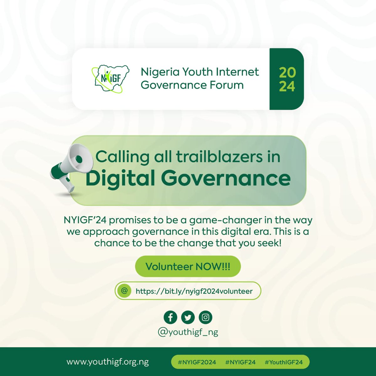 Join us as a volunteer at for NYIGF’24! Help us shape meaningful discussions and be part of an event that impacts our digital world. 

Sign up now with the link
bit.ly/nyigf2024volun…

#NYIGF24 
#YouthIGF24 
#internetgovernance 
#internetgovernanceforum