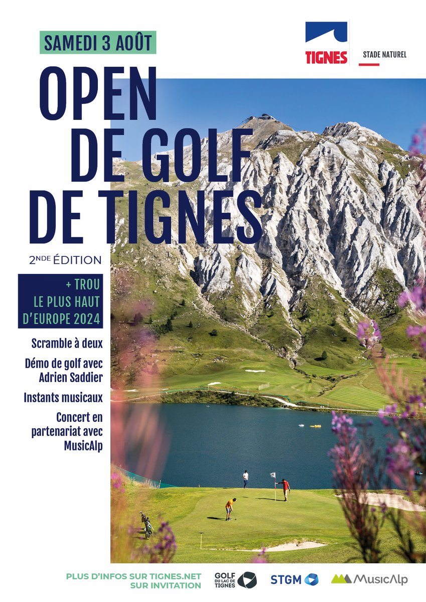 L’Open de #Golf de Tignes revient pour une seconde édition le samedi 3 août 2024 ! 🏌️

Un événement sur lequel le joueur professionnel <a href="/Saddier_Adrien/">Adrien Saddier</a> et l'académie Musicalp seront présents 🎶

🗒️ CP complet à retrouver ici : tignes.net/pro/presse/la-…