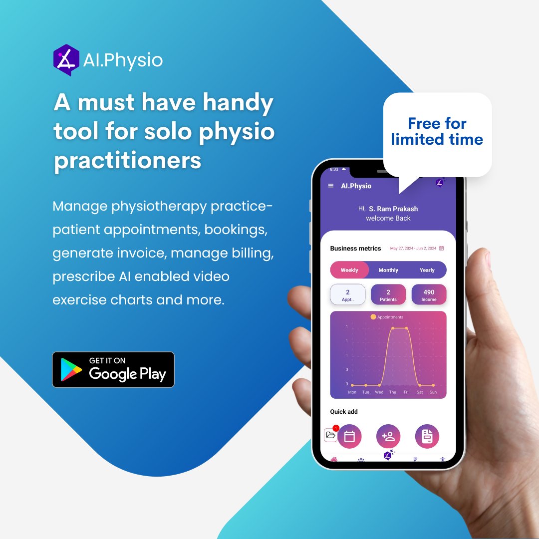 Managing patients health data and appointments have never been easier! Download ai.physio App from Google Play Store and use freely. 
An invaluable tool specially for solo practitioners.
Visit ai.physio website today.