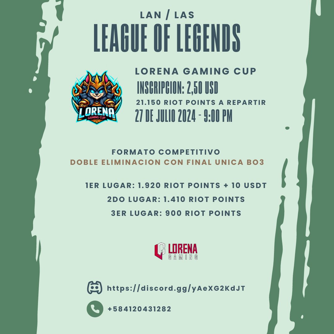 LorenaGamingVE's tweet photo. 🔥 ¡Participa en nuestro emocionante torneo de LoL! 🏆

🔗 LINK (LATAM NORTE): https://t.co/rNnDpsZYEj
🔗 LINK (LATAM SUR): https://t.co/rEbNhWQ3Fr

¡Demuestra tus habilidades, forma equipo con tus amigos y lucha por la gloria! 🚀

#LeagueOfLegends #TorneoGamer #Esports https://t.co/QYoCPrdJEX