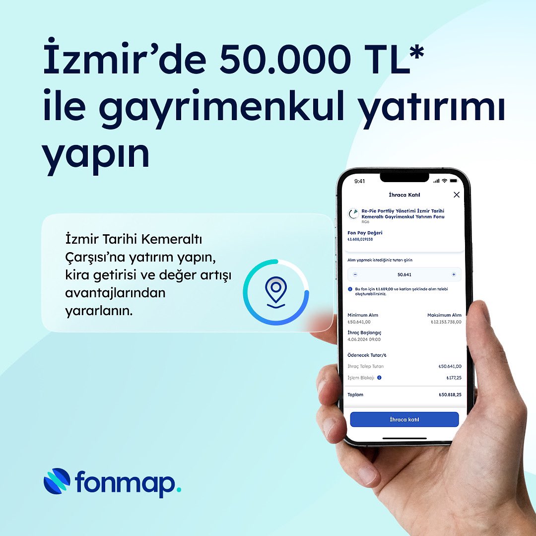 Re-Pie Portföy İzmir Tarihi Kemeraltı Gayrimenkul Yatırım Fonu ile siz de gayrimenkul yatırımı yapabilirsiniz.🏠👇

url.fonmap.com/x

📉 Değer artışı
 🔑Kira Geliri
⚖️Alım-satım karı 

*Fon pay değerindeki değişime göre minimum tutar farklılık gösterebilir.
