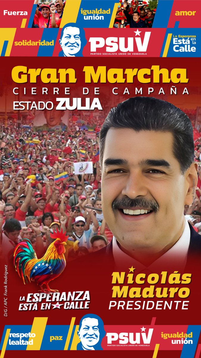 El Zulia hoy se convierte en la Capital de Venezuela, con el cierre de campaña. 
Nos vemos en la calle Derecha <a href="/dcabellor/">Diosdado Cabello R</a> <a href="/delcyrodriguezv/">Delcy Rodríguez</a> <a href="/NicolasMaduro/">Nicolás Maduro</a> <a href="/PartidoPSUV/">PSUV</a>