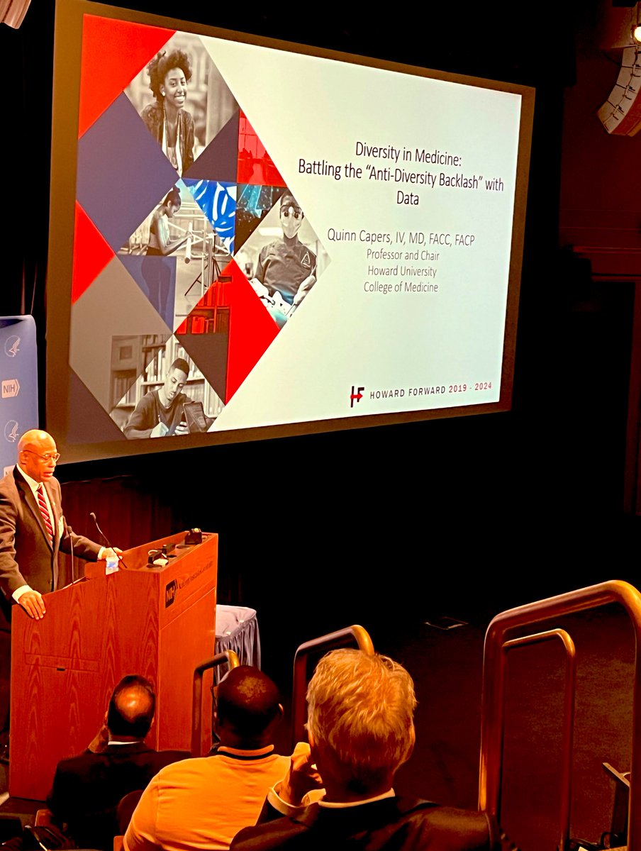 Thanks <a href="/NIH/">NIH</a> for the invitation to give Grand Rounds. I encourage you to “Battle the Anti-Diversity Backlash with Data.” More Black &amp; Brown Drs means: 1) improved care for disadvantaged communities; 2) increased cultural competency of ALL Drs. 

Here’s to more <a href="/HowardU/">Howard University</a>-<a href="/NIH/">NIH</a> collab