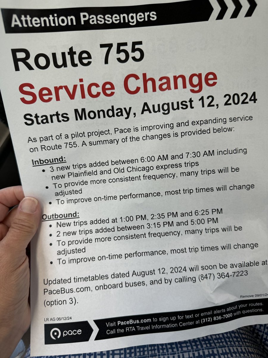Thank you ⁦<a href="/PaceSuburbanBus/">Pace Suburban Bus</a>⁩ for listening to us!!! These new trips, esp the 635 outbound to Old Chicago and Plainfield is so appreciated!!! #rapidtransit #activetravel