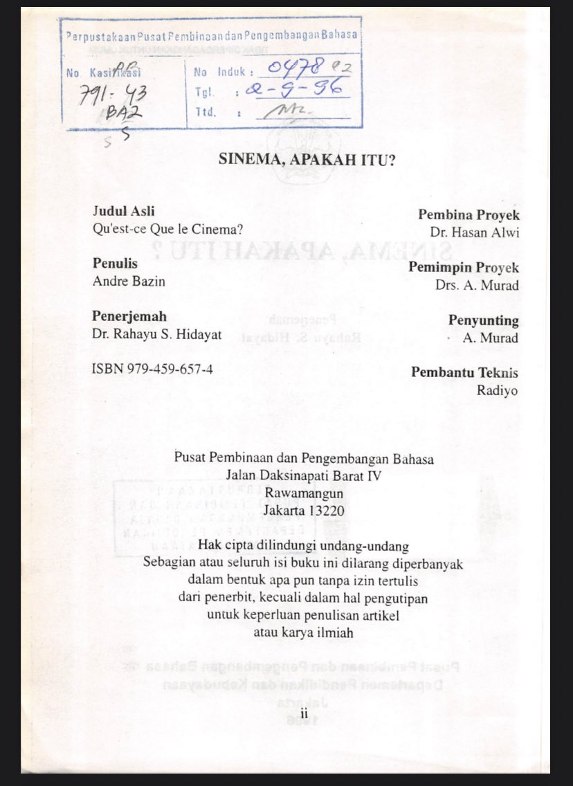 imagerepertoire's tweet photo. we used to be a proper country
(KEMDIKBUD 1996 nerjemahin seri “What is Cinema?” karangan Andre Bazin) https://t.co/OW25v6OTSL